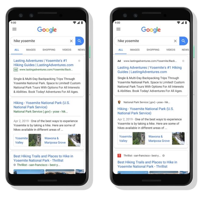 Google met des favicons dans les résultats de recherche